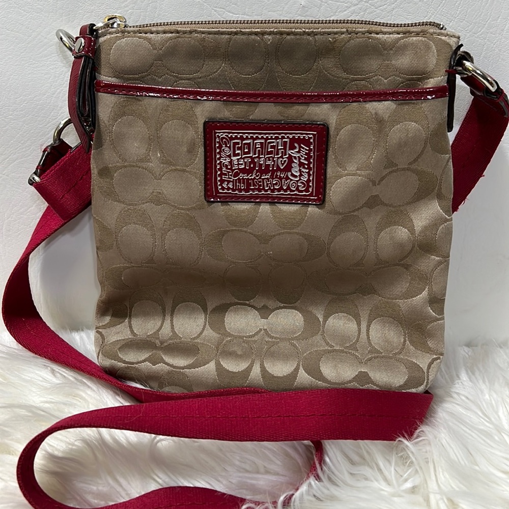 Vintage Coach Crossbody Bag Tan with Red Details